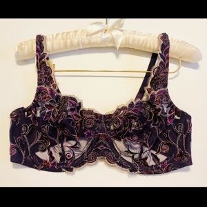 Wine/Gold Sensuous Lace Embroidered Bra